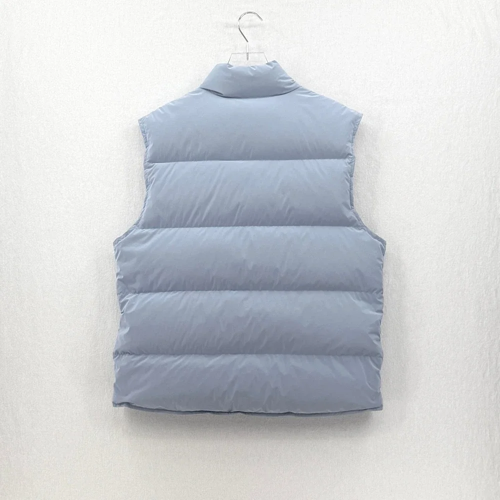 ZARA 100% Down Mens Puffer Vest Light Blue Quilted Snap Button Winter Cozy